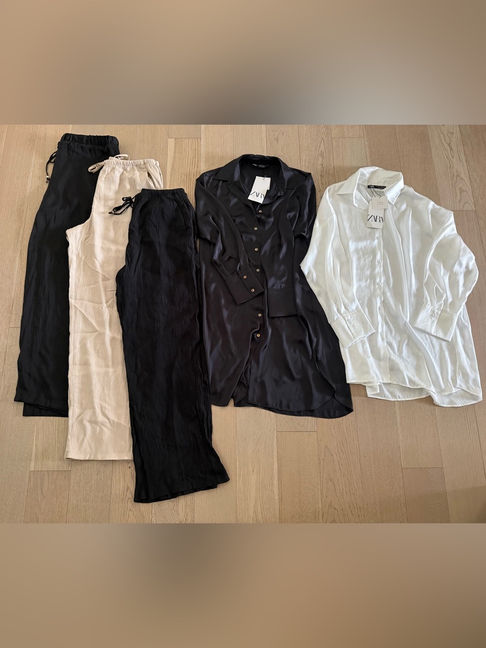 Zara - Drawstring pants & satin button down tops bundle - Picture 1 of 4